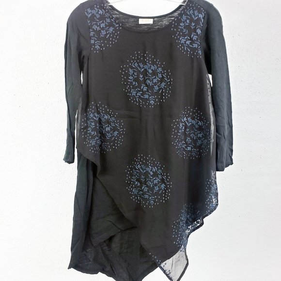 Logo Lavish Women's Black Layered Lace Blue Leaf Embroidered Shirt Top Blouse - Picture 13 of 14